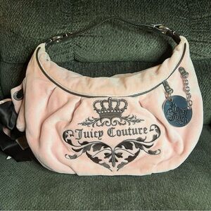 Vintage Y2K Juicy Couture Baby Pink Velour Crown Hobo Shoulder Bag
